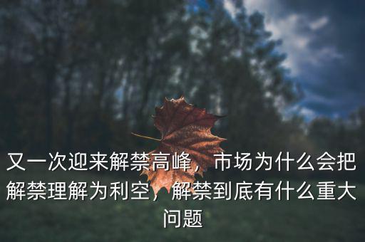 又一次迎來解禁高峰，市場為什么會把解禁理解為利空，解禁到底有什么重大問題