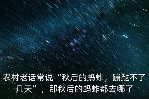 農(nóng)村老話常說“秋后的螞蚱，蹦跶不了幾天”，那秋后的螞蚱都去哪了