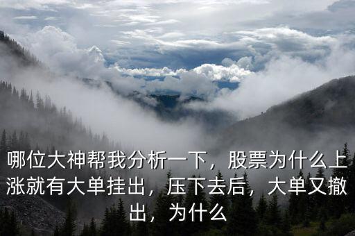 哪位大神幫我分析一下，股票為什么上漲就有大單掛出，壓下去后，大單又撤出，為什么