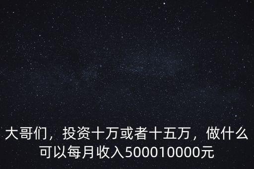 大哥們，投資十萬或者十五萬，做什么可以每月收入500010000元