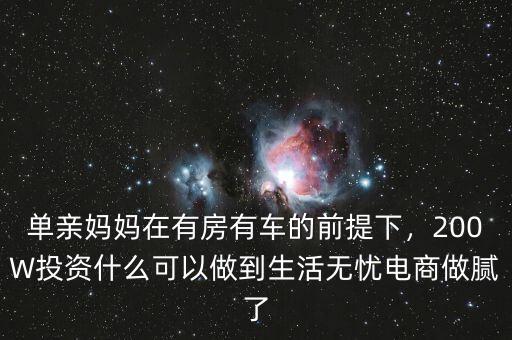 單親媽媽在有房有車的前提下，200W投資什么可以做到生活無憂電商做膩了