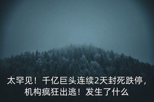 太罕見(jiàn)！千億巨頭連續(xù)2天封死跌停，機(jī)構(gòu)瘋狂出逃！發(fā)生了什么