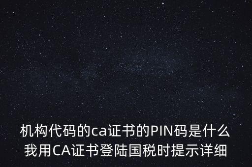 機構(gòu)代碼的ca證書的PIN碼是什么我用CA證書登陸國稅時提示詳細