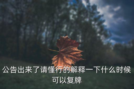 公告出來了請懂行的解釋一下什么時(shí)候可以復(fù)牌