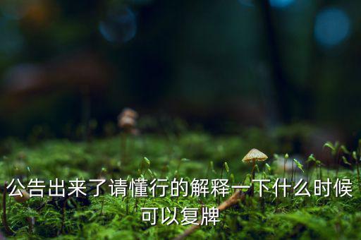 公告出來(lái)了請(qǐng)懂行的解釋一下什么時(shí)候可以復(fù)牌