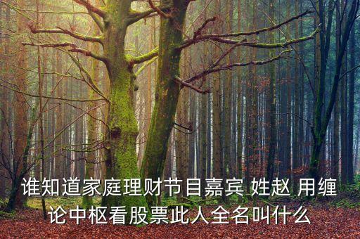 誰知道家庭理財節(jié)目嘉賓 姓趙 用纏論中樞看股票此人全名叫什么