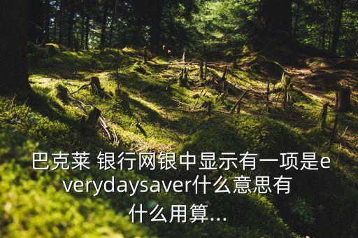  巴克萊 銀行網(wǎng)銀中顯示有一項(xiàng)是everydaysaver什么意思有什么用算...