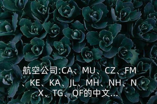  航空公司:CA、MU、CZ、FM、KE、KA、JL、MH、NH、NX、TG、QF的中文...