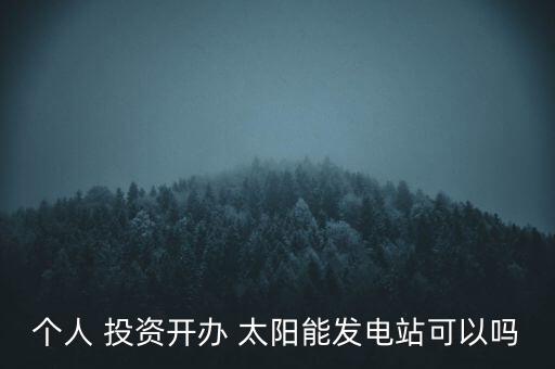 個(gè)人 投資開(kāi)辦 太陽(yáng)能發(fā)電站可以嗎