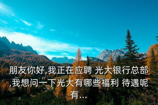 朋友你好,我正在應(yīng)聘 光大銀行總部,我想問一下光大有哪些福利 待遇呢有...