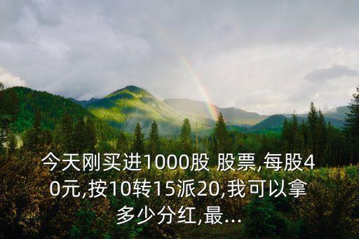 今天剛買進(jìn)1000股 股票,每股40元,按10轉(zhuǎn)15派20,我可以拿多少分紅,最...