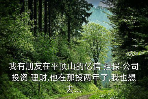 我有朋友在平頂山的億信 擔(dān)保 公司投資 理財(cái),他在那投兩年了,我也想去...