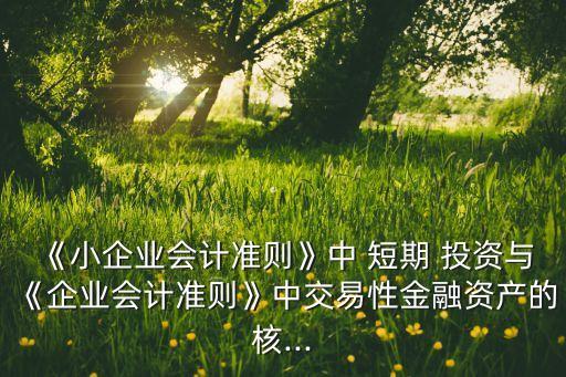 《小企業(yè)會計準則》中 短期 投資與《企業(yè)會計準則》中交易性金融資產的核...