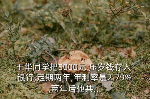 王華同學把5000元 壓歲錢存入 銀行,定期兩年,年利率是2.79%,兩年后他共...