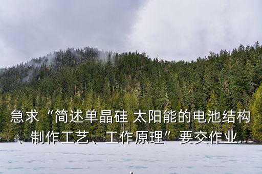 急求“簡述單晶硅 太陽能的電池結(jié)構(gòu)、制作工藝、工作原理”要交作業(yè)...