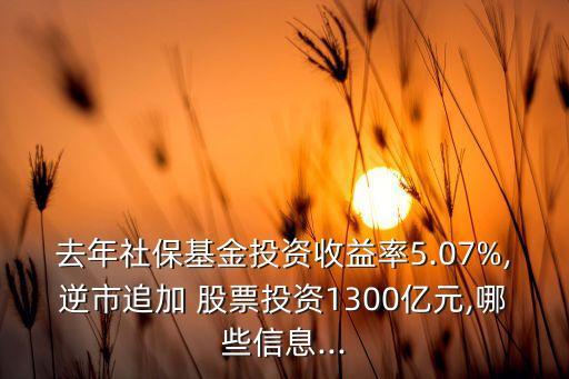 去年社?；鹜顿Y收益率5.07%,逆市追加 股票投資1300億元,哪些信息...