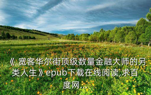 《 寬客華爾街頂級(jí)數(shù)量金融大師的另類人生》epub下載在線閱讀,求百度網(wǎng)...